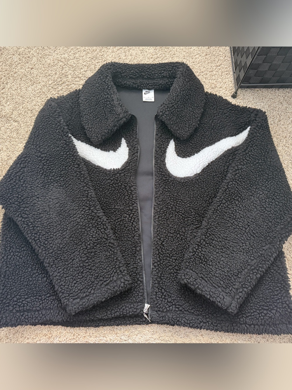 Nike Black Sherpa Jacket with White Tag Logo